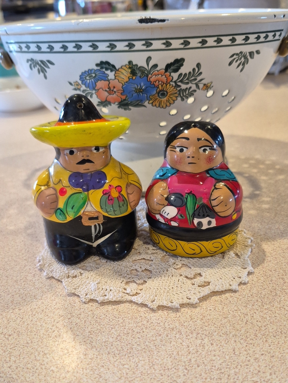 Hand-Painted Mexican Ceramic Salt and Pepper Shakers - Multicolor